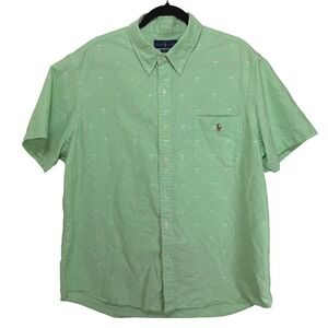 Ralph Lauren Button Down Shirt Mens XXL Green Palm Tree Classic Fit Short Sleeve